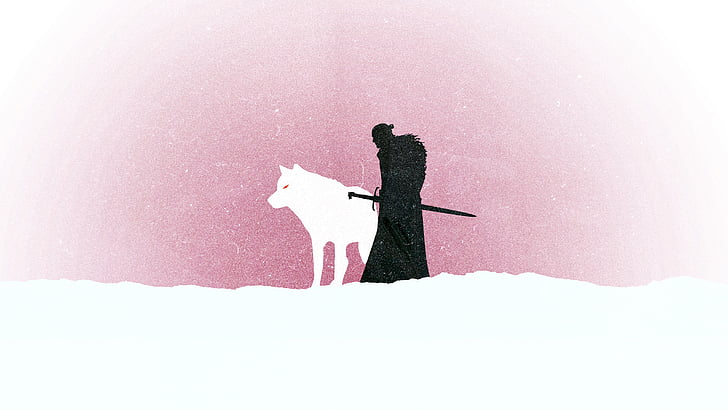 wolf and warrior silhouette artwork, Jon Snow, Ghost, Direwolf