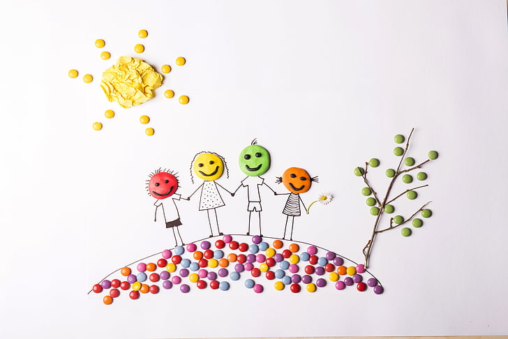 Hd Wallpaper Multicolored Family Candy Illustration House Figure Composition Wallpaper Flare
