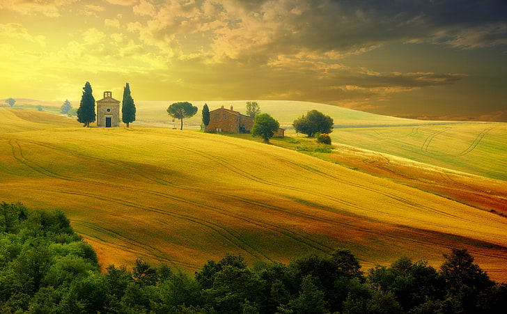 Tuscany Autumn HD Wallpaper, house on green field illustration, HD wallpaper