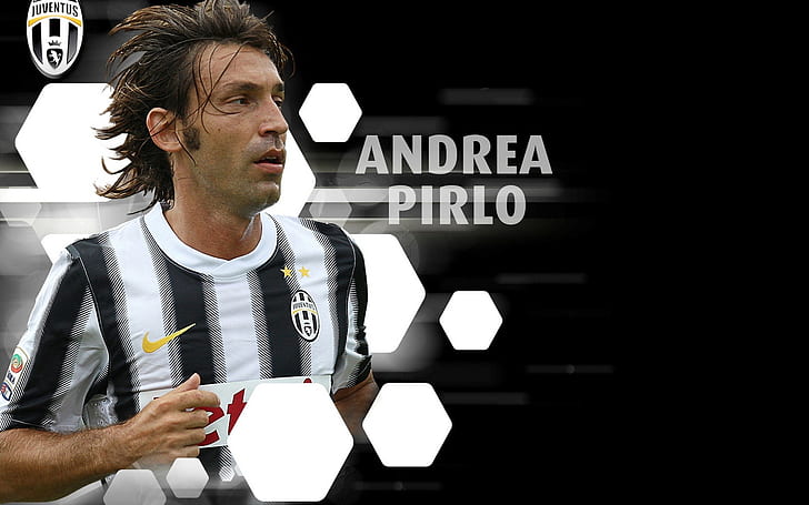 Andrea Pirlo, soccer, juventus, star, logo, HD wallpaper