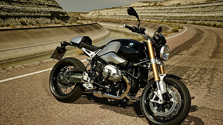 black and gray BMW sports touring motorcycle, BMW R nineT, 2015, HD wallpaper