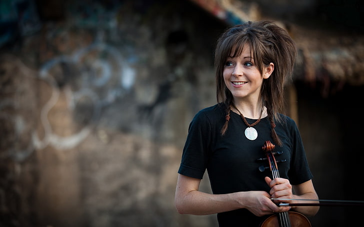 Lindsey Stirling, women, violin, portrait, one person, looking at camera, HD wallpaper