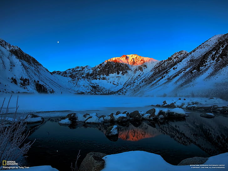landscape, mountains, nature, winter, snow, Sierra Nevada, Lake Convict, HD wallpaper
