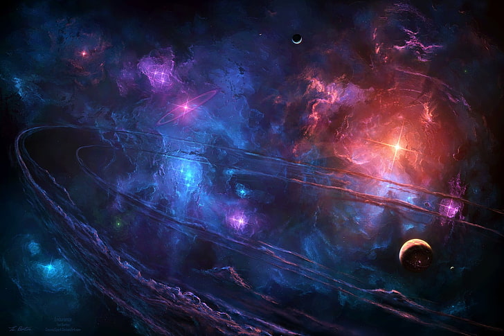 galaxy painting, space, space art, stars, night, illuminated, HD wallpaper