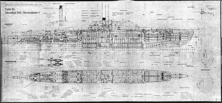 gray paper, U-Boat, blueprints, submarine, vehicle, Type XXI
