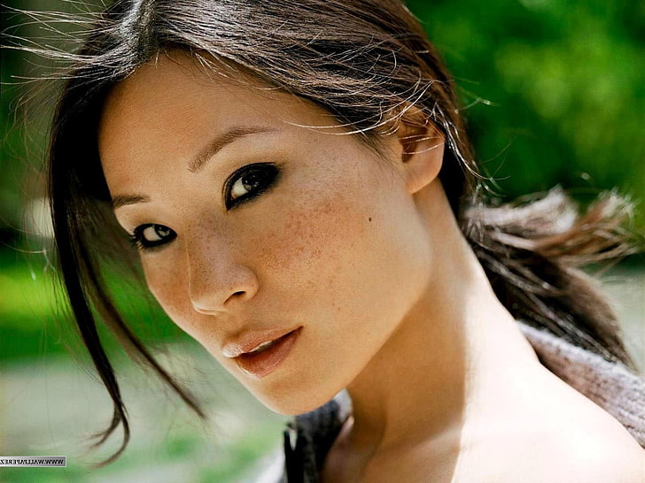 celebrity, eyes, face, Freckles, Lucy Liu, portrait, one person