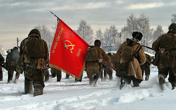 men's brown overcoat, hammer and sickle, Soviet Army, battle, HD wallpaper