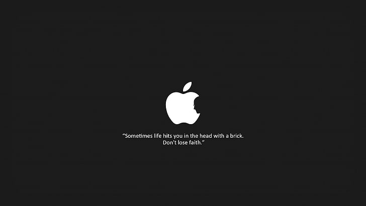 Apple logo, Apple Inc., minimalism, monochrome, typography, quote