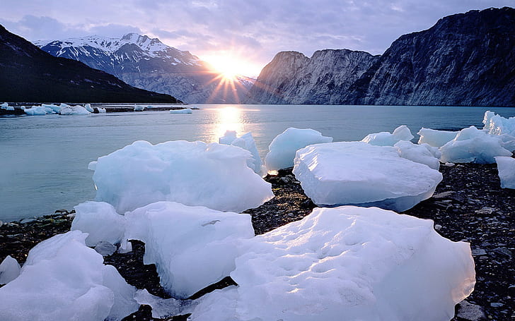 ice, lake, mountain, nature, photography, sunlight, water, Windows 7