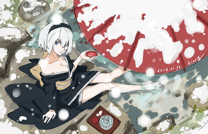 white-haired female anime character wallpaper, Nier: Automata