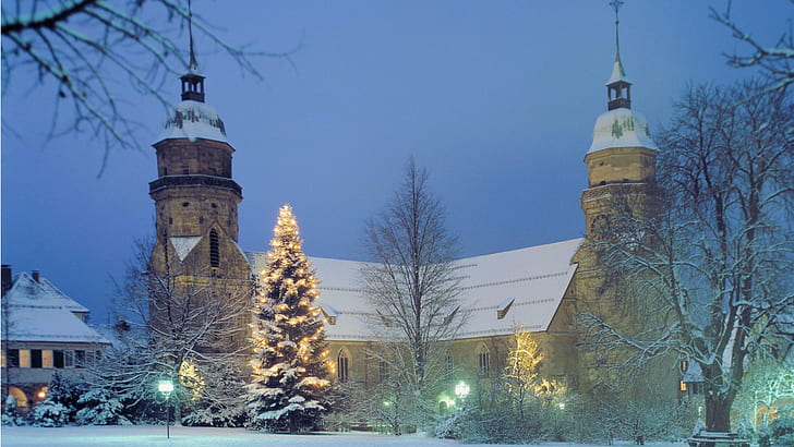 Christmas In Germany, churches, snow, nature, winter, nature and landscapes