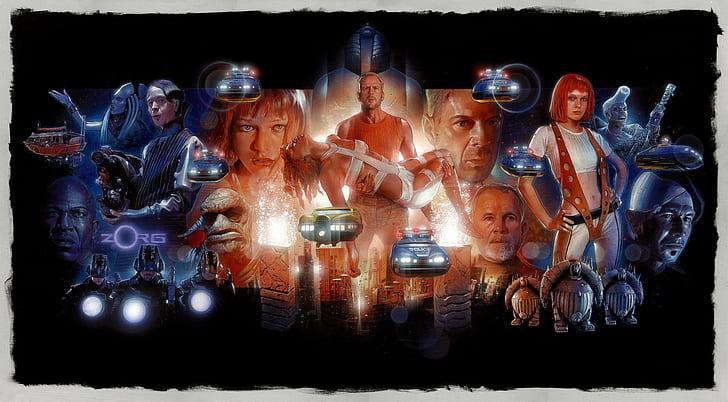 Bruce Willis, art, Milla Jovovich, Gary Oldman, The Fifth Element, HD wallpaper