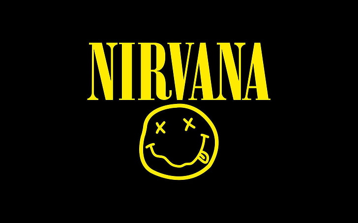Nirvana logo, Band (Music), communication, yellow, sign, text