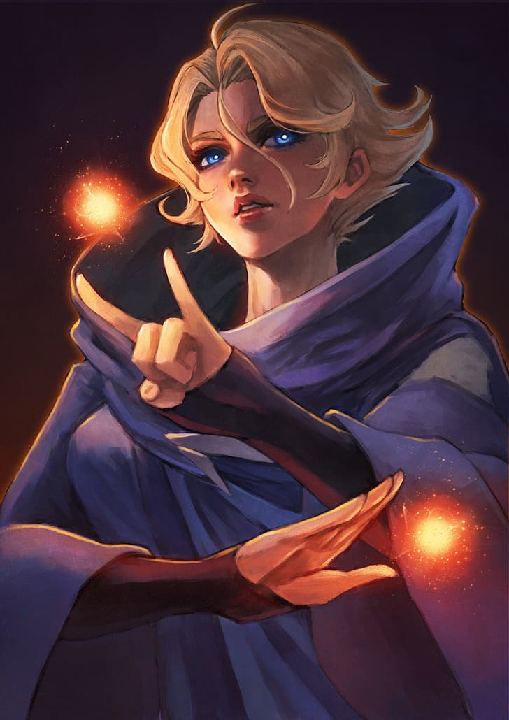 Sypha Belnades, Castlevania (anime), blonde, blue eyes, fireballs