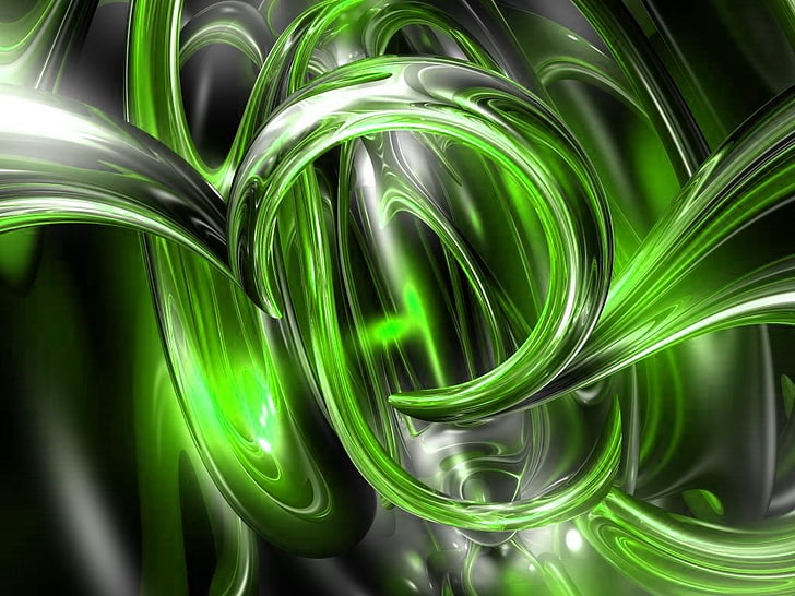 abstract, render, digital art, CGI, shapes, green color, close-up