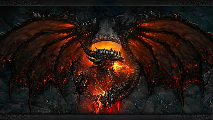 black and red dragon digital wallpaper, World of Warcraft, video games, HD wallpaper
