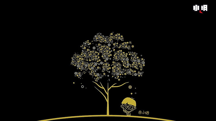 tree illustration, artwork, children, simple background, trees, HD wallpaper