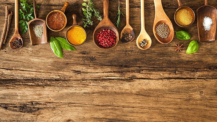 wooden, spoon, condiments, background, table, wood - material, HD wallpaper