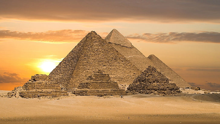 Great Pyramid of Egypt, desert, architecture, sunset, ancient, HD wallpaper