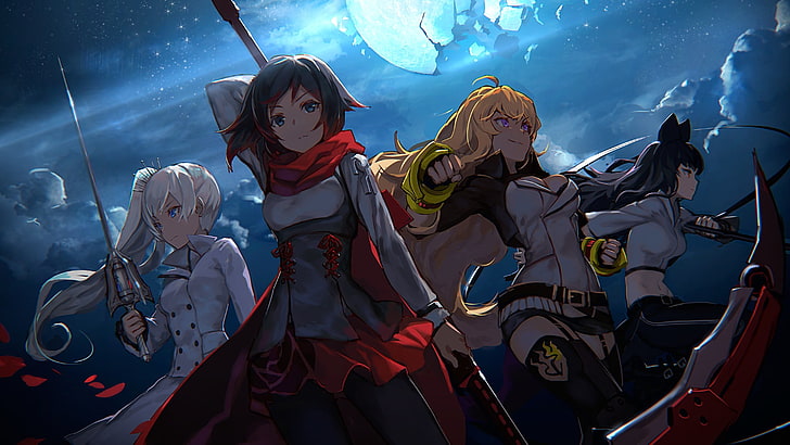 anime, anime girls, RWBY, Weiss Schnee, Ruby Rose (character), HD wallpaper