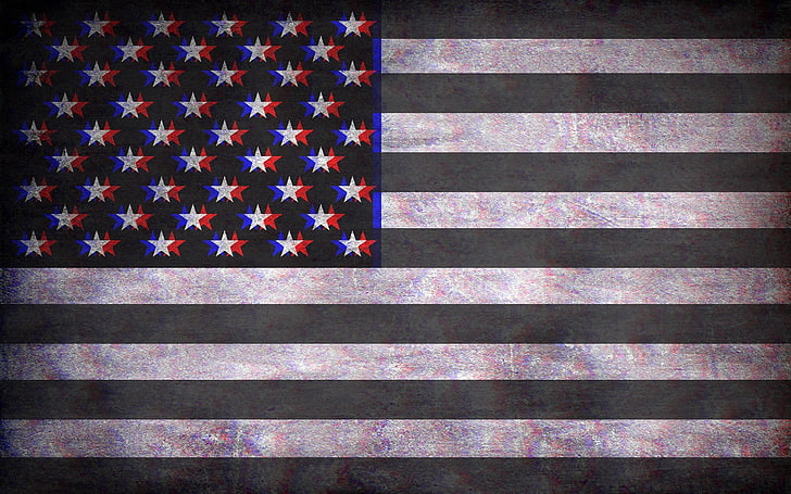 grayscale photo of US flag, American flag, anaglyph 3D, pattern, HD wallpaper
