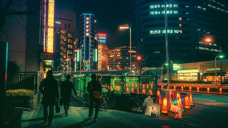 Japanese, bicycle, neon, Tokyo