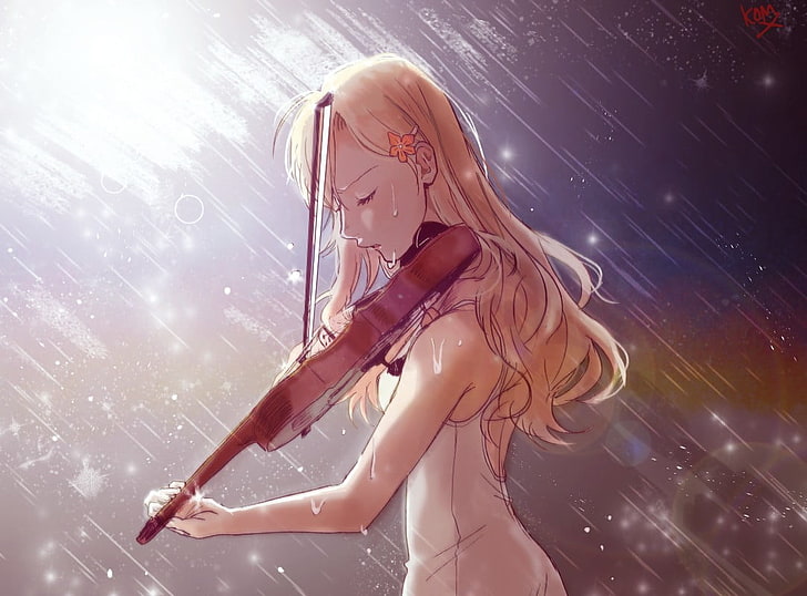 woman playing violin illustration, Shigatsu wa Kimi no Uso, artwork, HD wallpaper