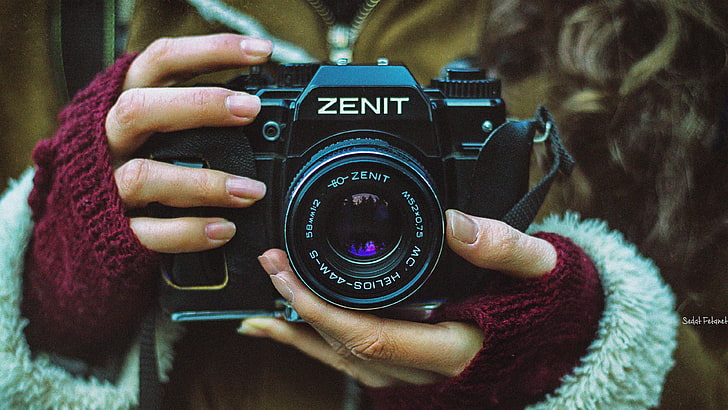 black Zenit DSLR camera, Zenit (camera), macro, model, photographer, HD wallpaper