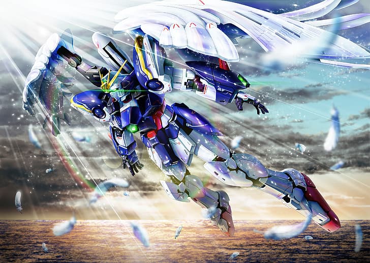 anime, robot, Gundam, Mobile Suit Gundam Wing, Wing Gundam Zero, HD wallpaper