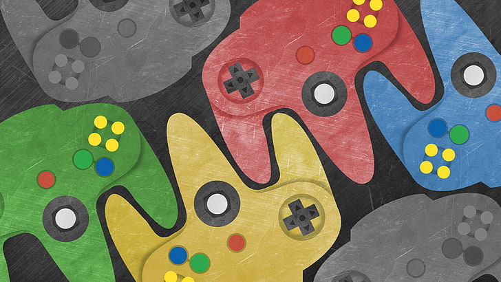 assorted-color Nintendo 64 game controller illustration, N64