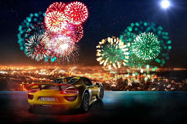 Porsche, Porsche 918 Spyder, Car, Fireworks, Supercar, Vehicle, HD wallpaper