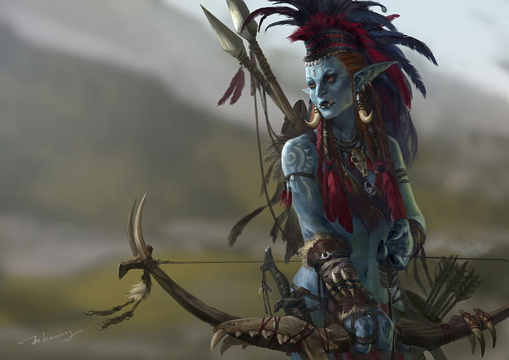 World of Warcraft, trolls, bow and arrow, Jianing Hu, HD wallpaper