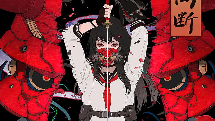 Anime Warrior Katana Mask Night 4K Wallpaper #4.2460