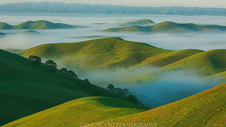 aerial view of hills covered with fog during day time, Rolling Hills, HD wallpaper