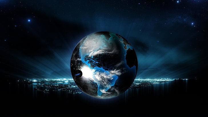 globe, planet, earth, outer space, fantasy art, digital art