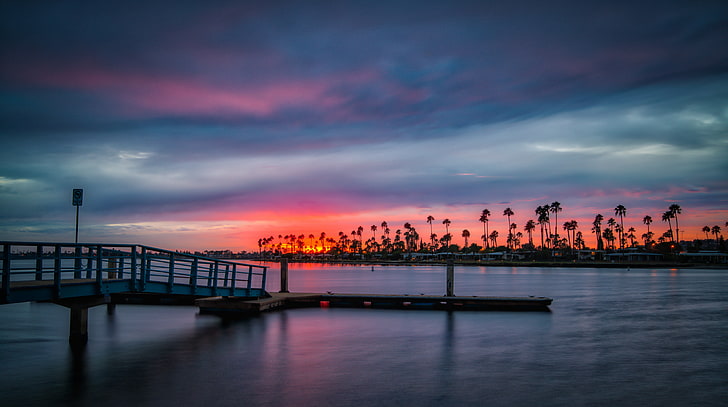 California Sunset, body of water and dock, United States, Pacific, HD wallpaper