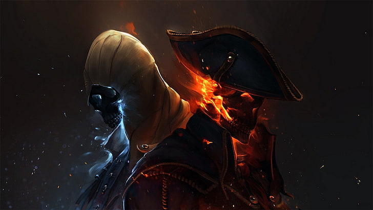 burning skull concept art, Assassin's Creed, fire - Natural Phenomenon, HD wallpaper