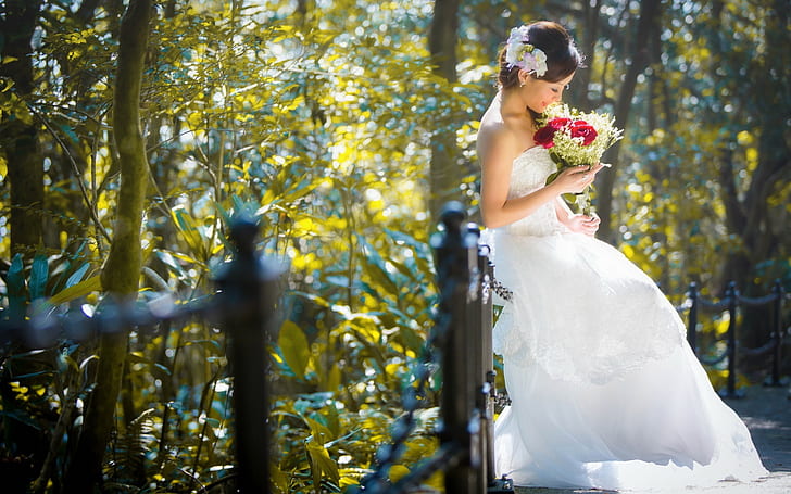 Beautiful bride, girl, asian, flowers