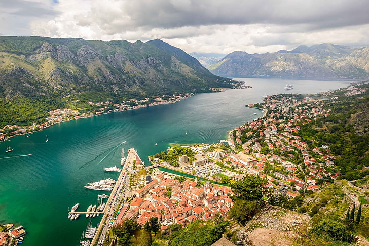 village and body of water, Montenegro, city, Kotor (town), cloud - sky, HD wallpaper