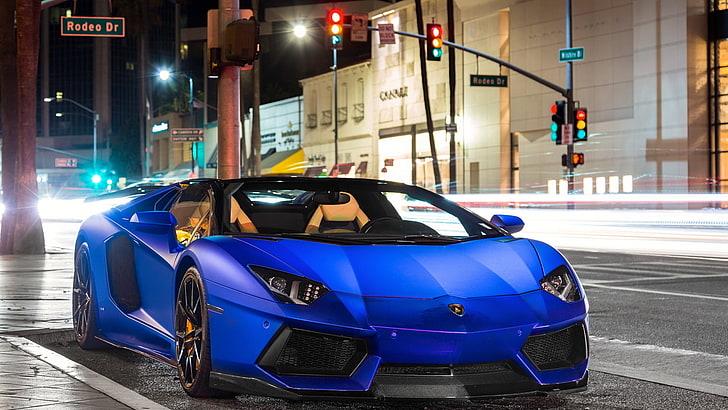 blue Lamborghini Aventador, Roadster, LP700-4, matte blue, HD wallpaper