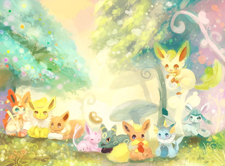 ale, eevee, espeon, flareon, ginger, glaceon, jolteon, leafeon, HD wallpaper