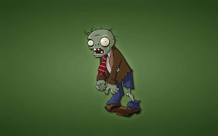 minimalism, zombies, green background, Plants vs. Zombies, red tie