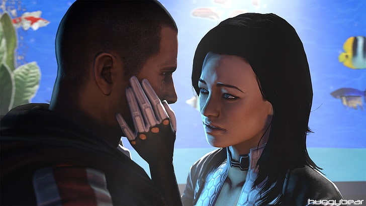 man and woman portrait sketch, Mass Effect 3, video games, render