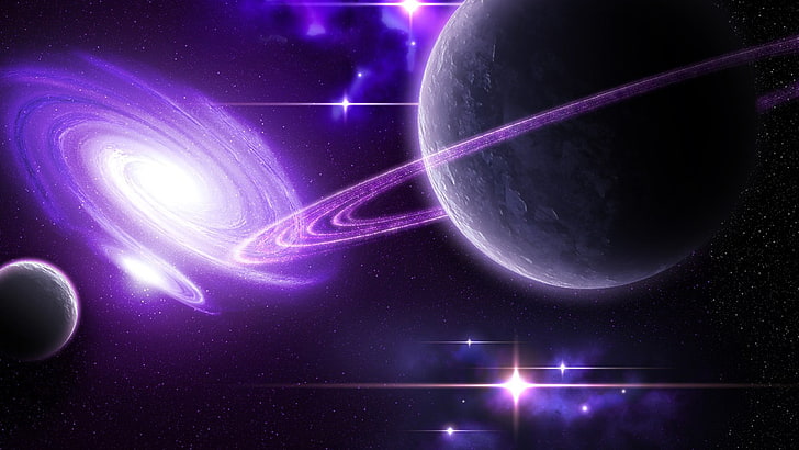 solar system illustration, space, purple, planet, galaxy, render, HD wallpaper