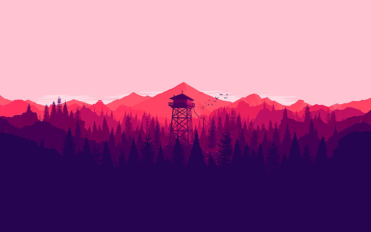 landscape, Firewatch, tower, colorful, minimalism, illustration