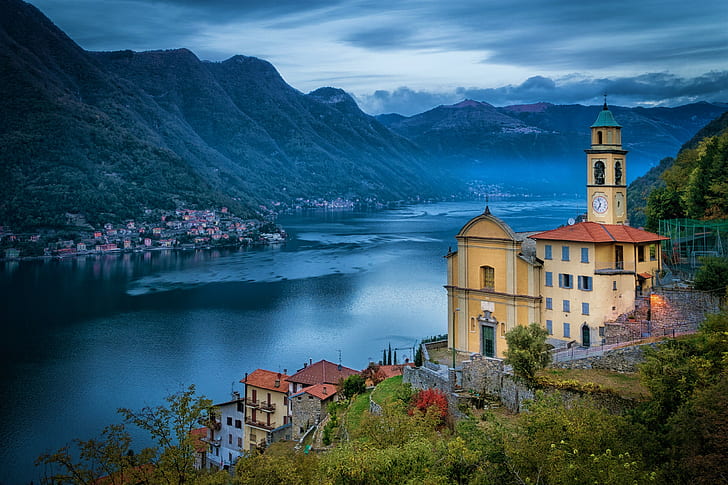 Man Made, Town, Building, Church, Italy, Lake, Lake Como