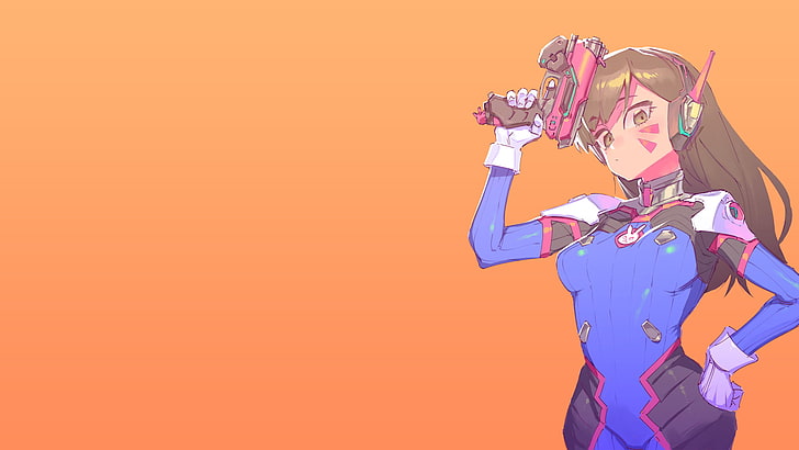 brown haired female anime character, Overwatch, D.Va (Overwatch), HD wallpaper