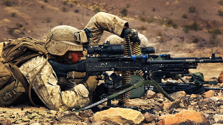 black rifles, war, M240, soldier, aiming, machine gun, weapon
