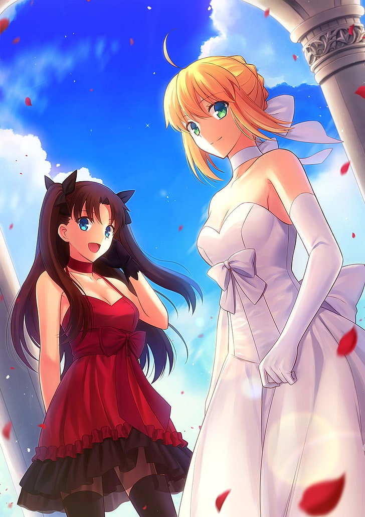 Fate Series, Tohsaka Rin, Saber, anime girls, Fate/Stay Night: Unlimited Blade Works, HD wallpaper