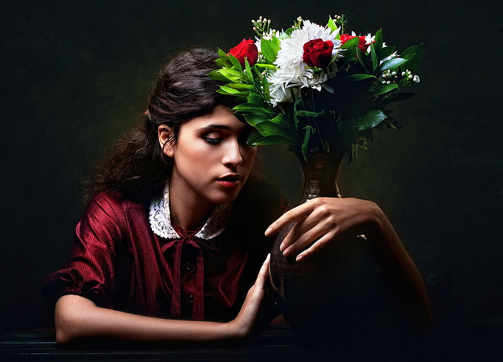 Zachar Rise, flowers, portrait, women, model, 500px, flowering plant, HD wallpaper